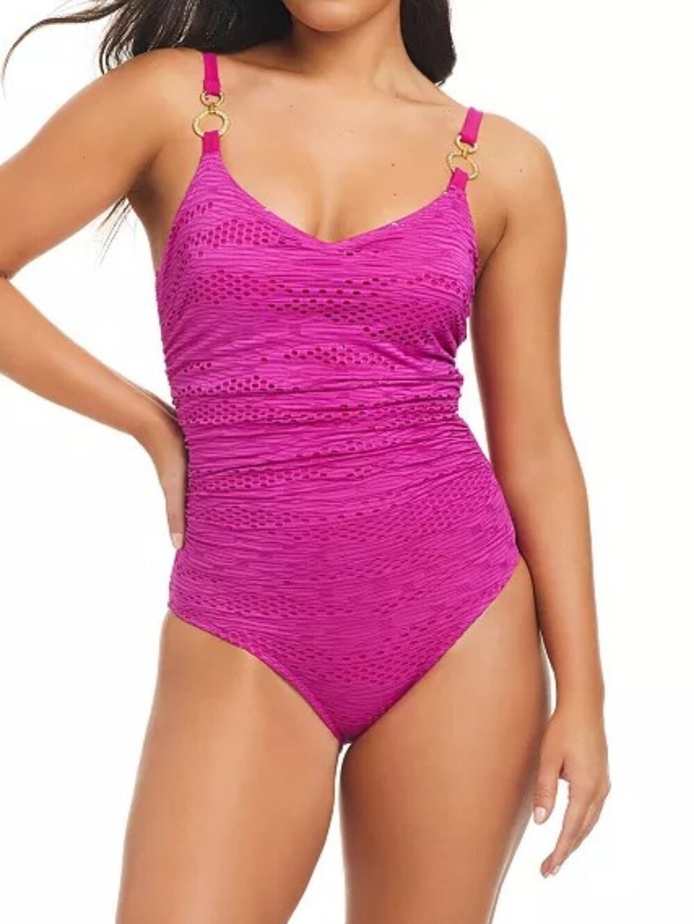 Beyond Control Magenta Textured One Piece Swimsuit Size 6